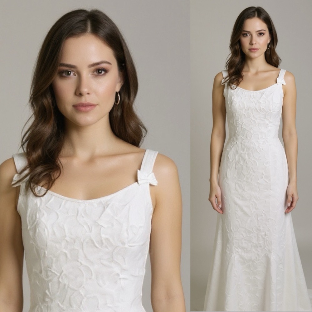 MORI LEE Allover Embroidered and Beaded Bow Straps Wedding Dress Size 6